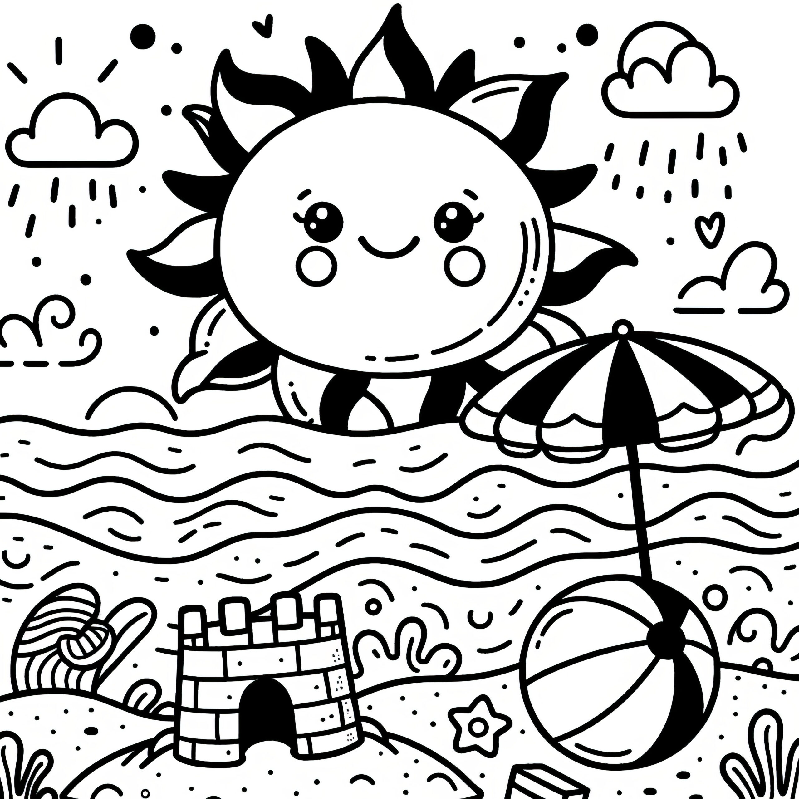 Beach Scene: Easy Coloring Page For Children To Download (Free) with Free Printable Beach Scenes