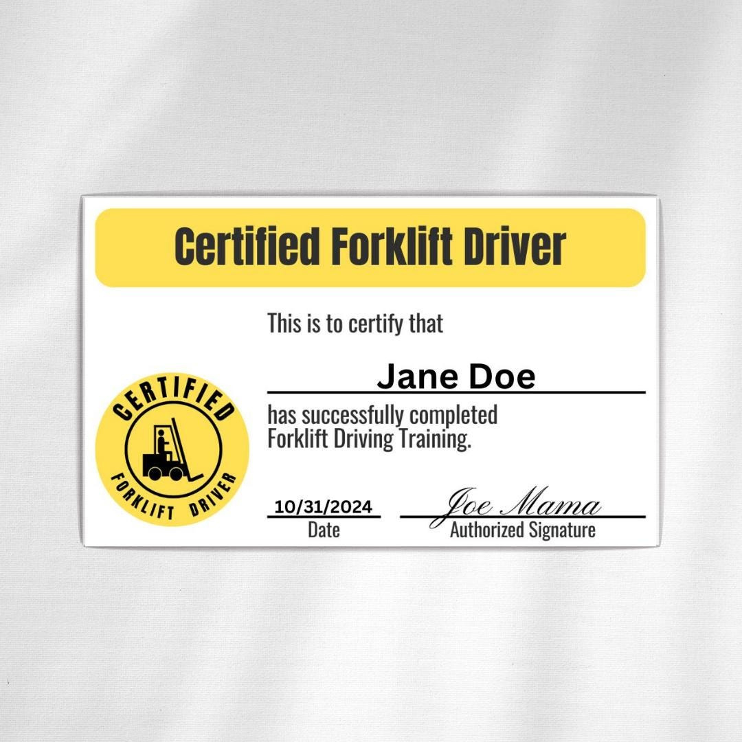 Bearbeitbare Gabelstabler Zertifizierungskarte Fahrer Kostüm inside Printable Forklift Certification Cards