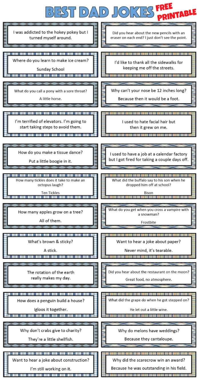 Best Dad Jokes - Free Printable - Moms &amp;amp; Munchkins with regard to Free Printable Jokes For Seniors