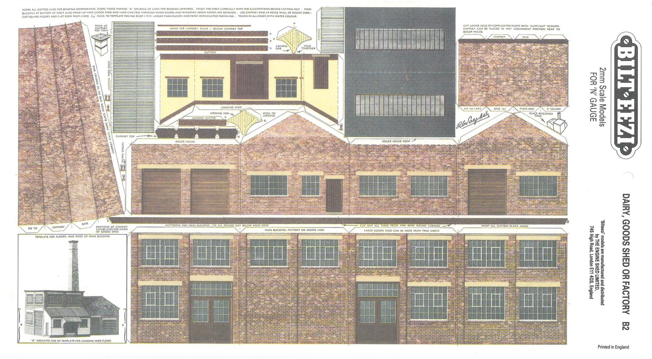Bilteezi 2Mm/N Goods Shed, Factory Or Dairy Build Kit Sheet No. B2 throughout Free Printable Model Railway Structures