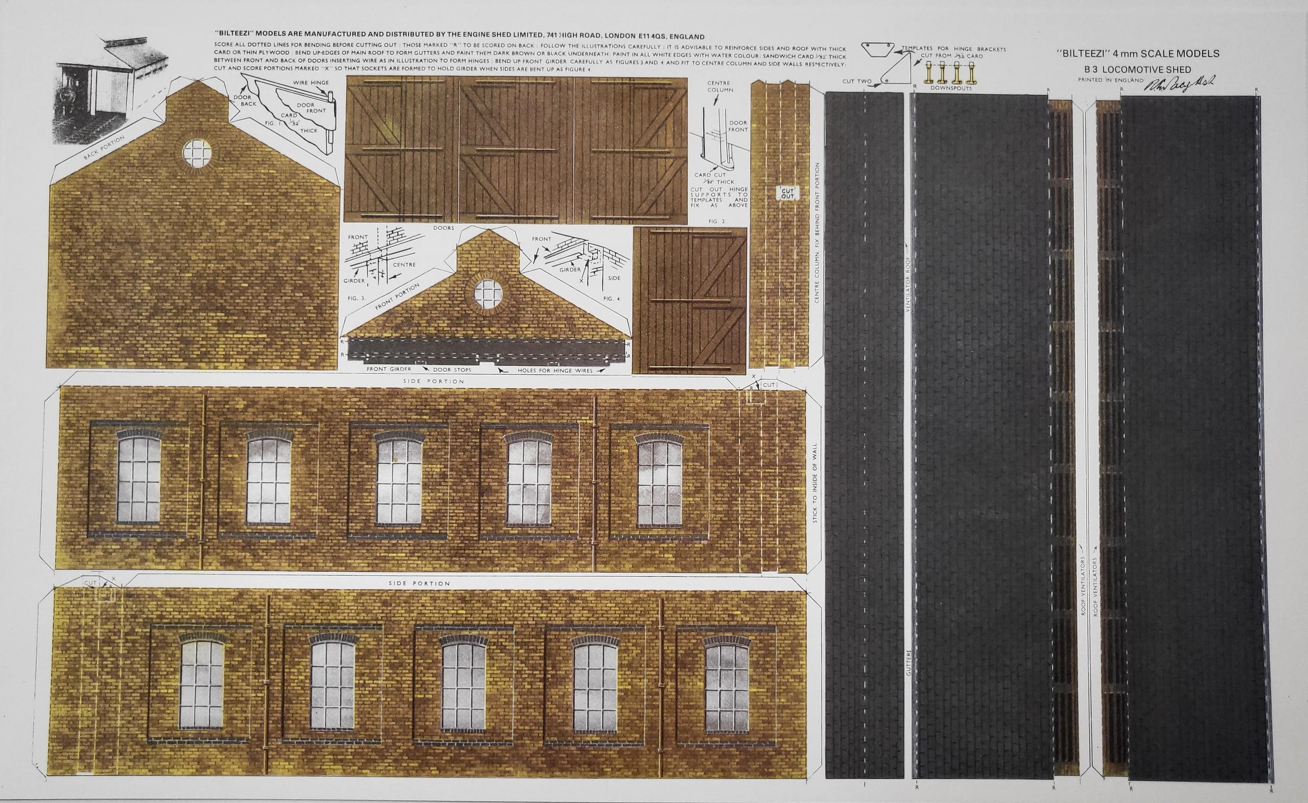 Bilteezi 4Mm/Oo 2 Road Loco Shed Building Kits Sheet No. B3 inside Printable Model Railway Card Buildings