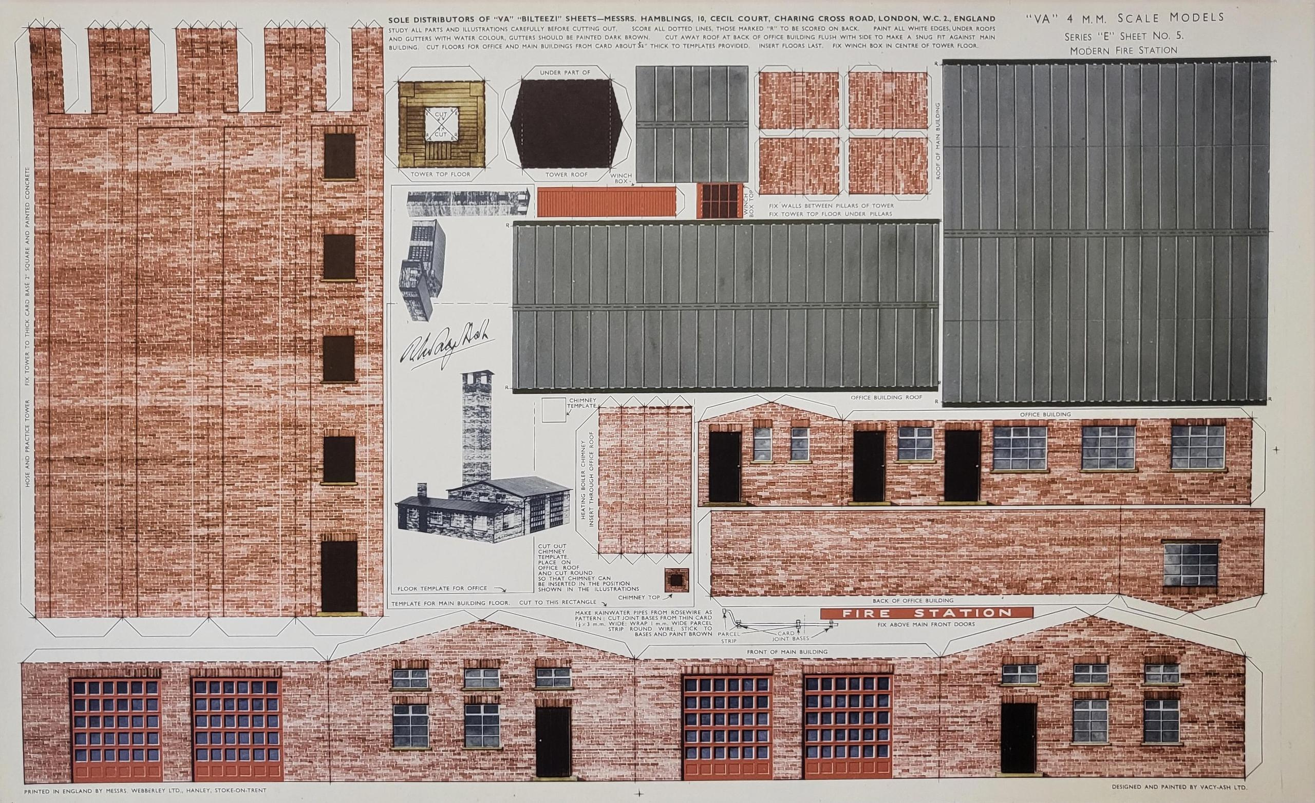 Bilteezi 4Mm/Oo Fire Station Building Kits Sheet No. E5 with Printable Model Railway Card Buildings