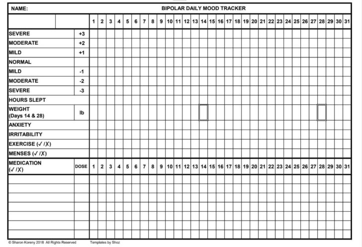 Free Printable Bipolar Mood Chart