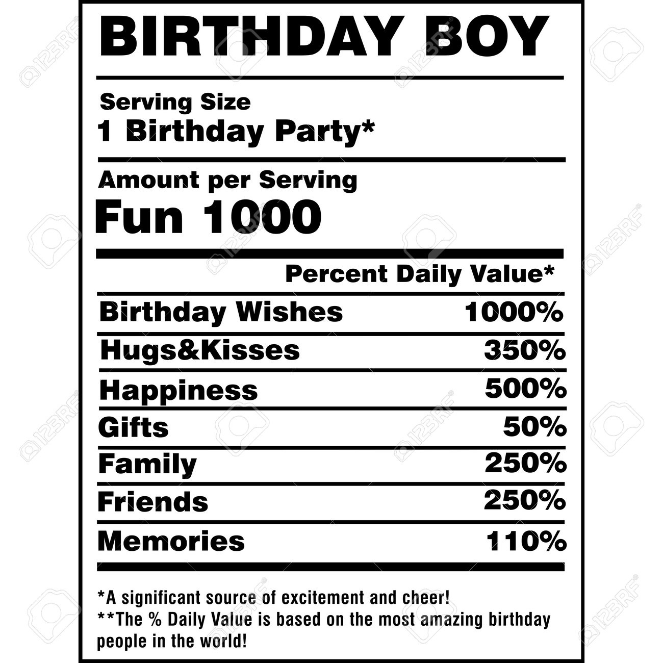 Birthday Boy Nutrition Facts Label Vector Royalty Free Svg for Free Birthday Nutrition Facts Label Template