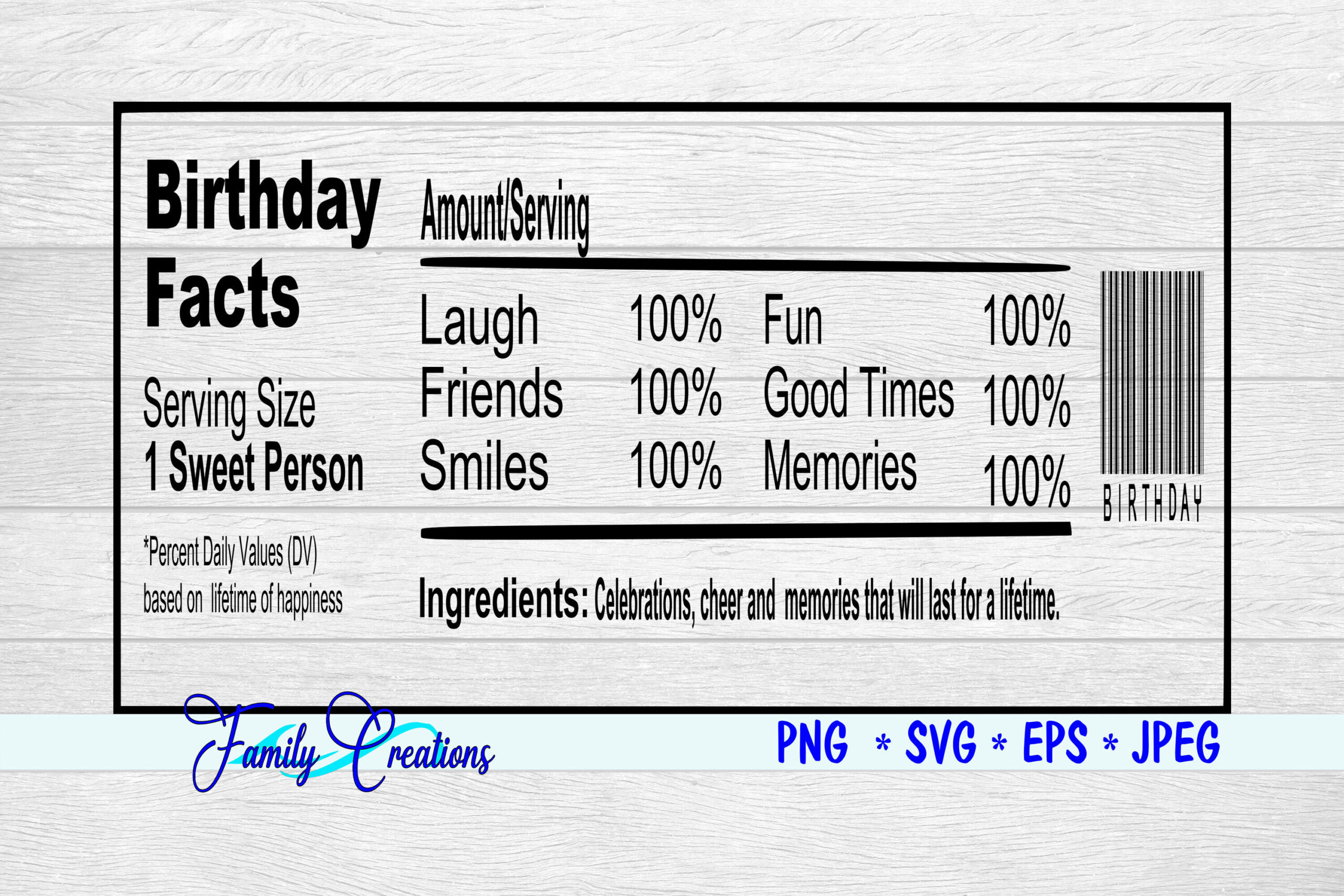 Birthday Facts Nutrition Labelfamily Creations | Thehungryjpeg pertaining to Free Birthday Nutrition Facts Label Template