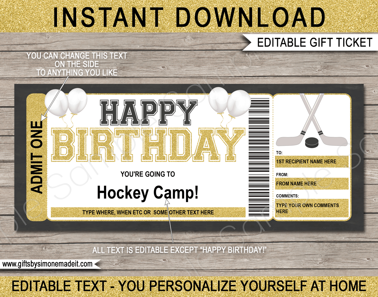 Birthday Hockey Ticket Template | Printable Game Ticket Gift Ideas with Hockey Birthday Party Invitations Templates Free
