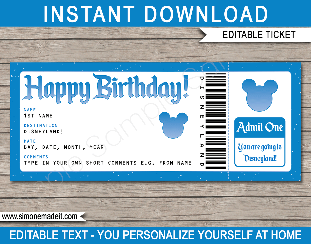 Birthday Surprise Disneyland Trip pertaining to Free Disneyland Ticket Template