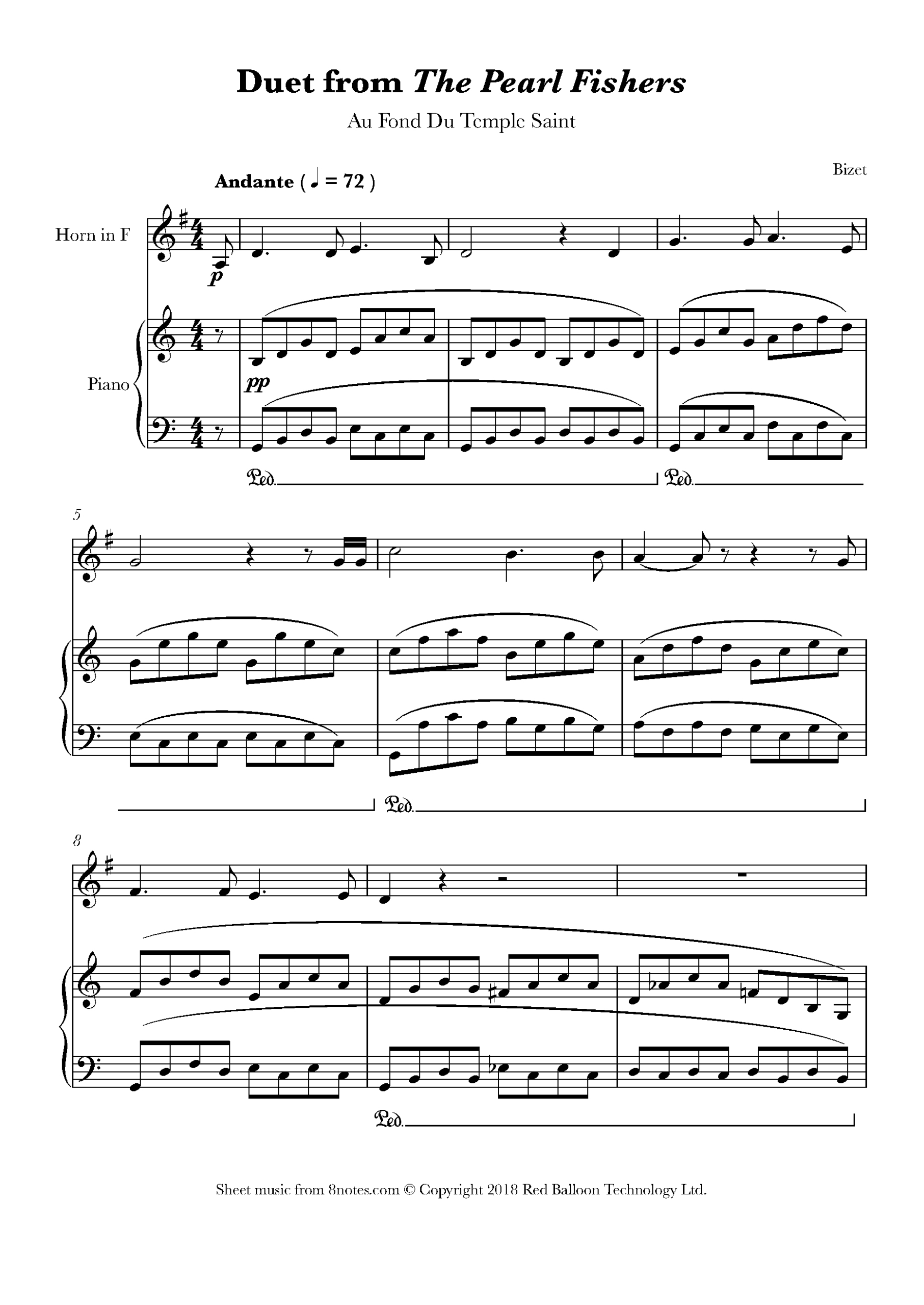 Bizet, Georges - Au Fond Du Temple Saint From The Pearl Fishers pertaining to Free Printable Fishers of Men Piano Sheet Music