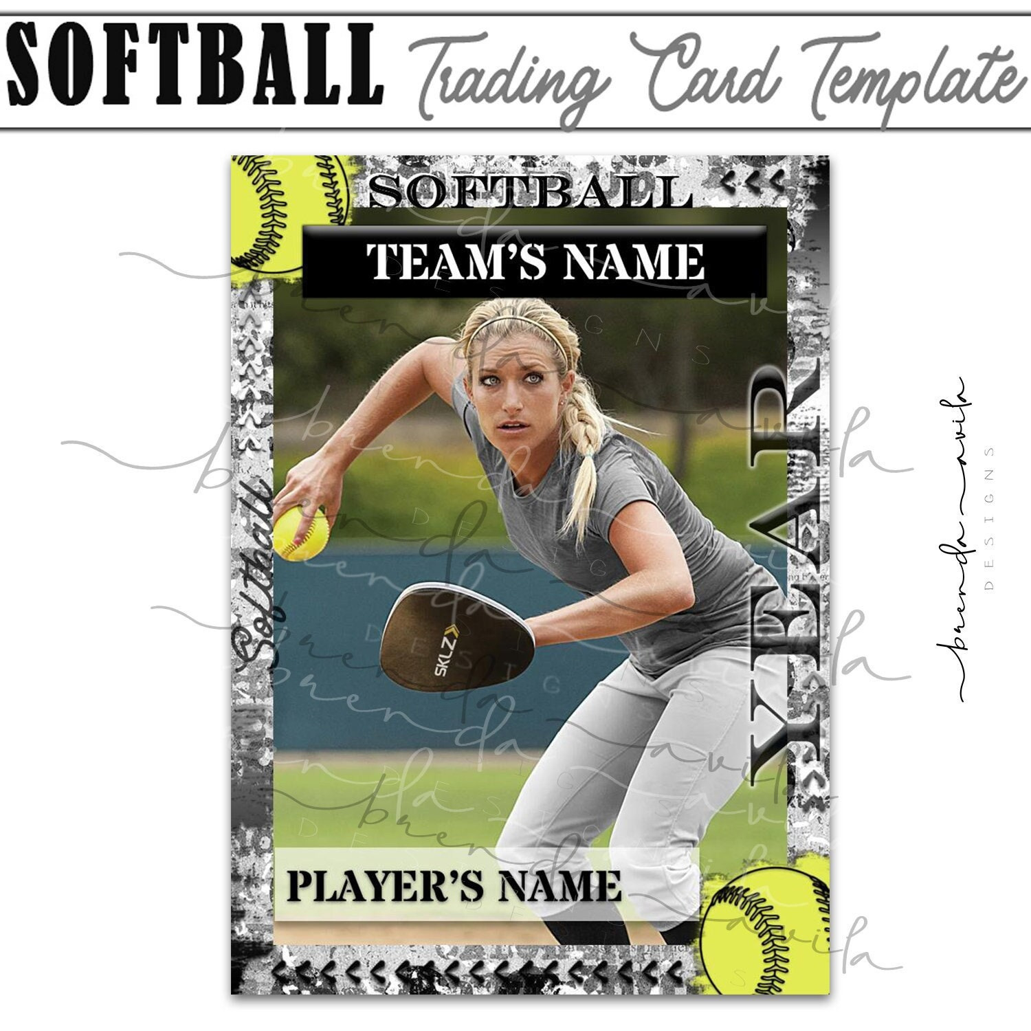 black white softball trading card template google slides regarding free softball card template Black & White Softball Trading Card Template- Google Slides regarding Free Softball Card Template