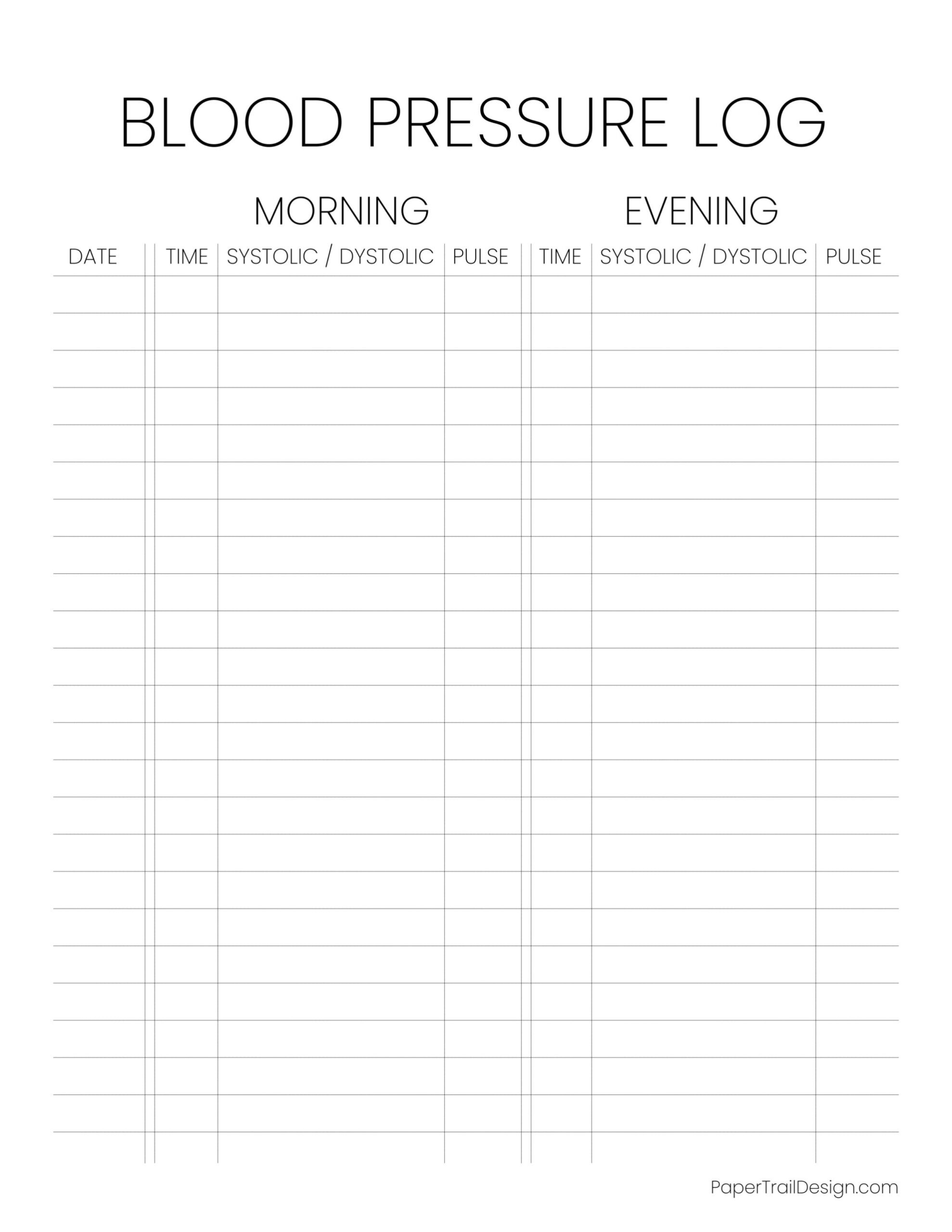 Blood Pressure Log Sheet - Paper Trail Design inside Free Printable Blood Pressure Chart