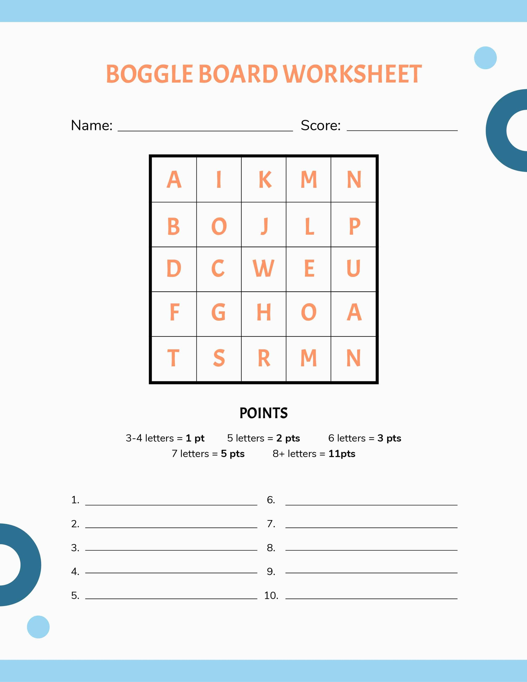 Boggle Board Worksheet Template In Word, Pages, Pdf, Google Docs with regard to Free Printable Boggle Boards