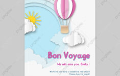 Bon Voyage Pink Hot Air Balloon And Sun Paper Cut Style Farewell within Free Bon Voyage Templates