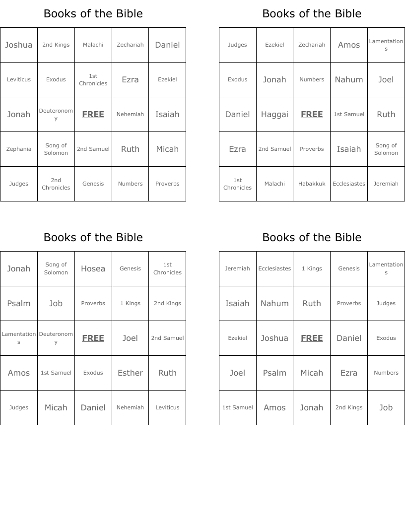Books Of The Bible Bingo Cards - Wordmint with Free Printable Books of the Bible Bingo Cards