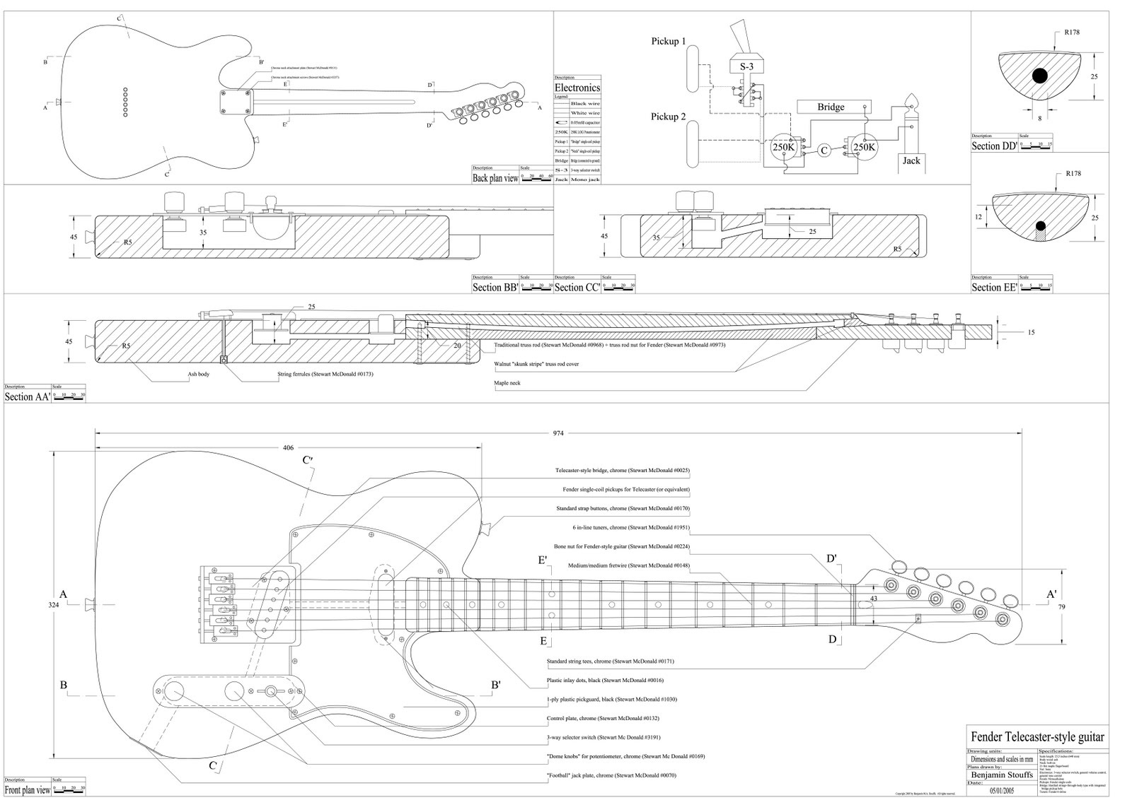 Building A Left-Handed Telecaster – Dave Mac&amp;#039;S Window On The World for Fender Telecaster Templates Free