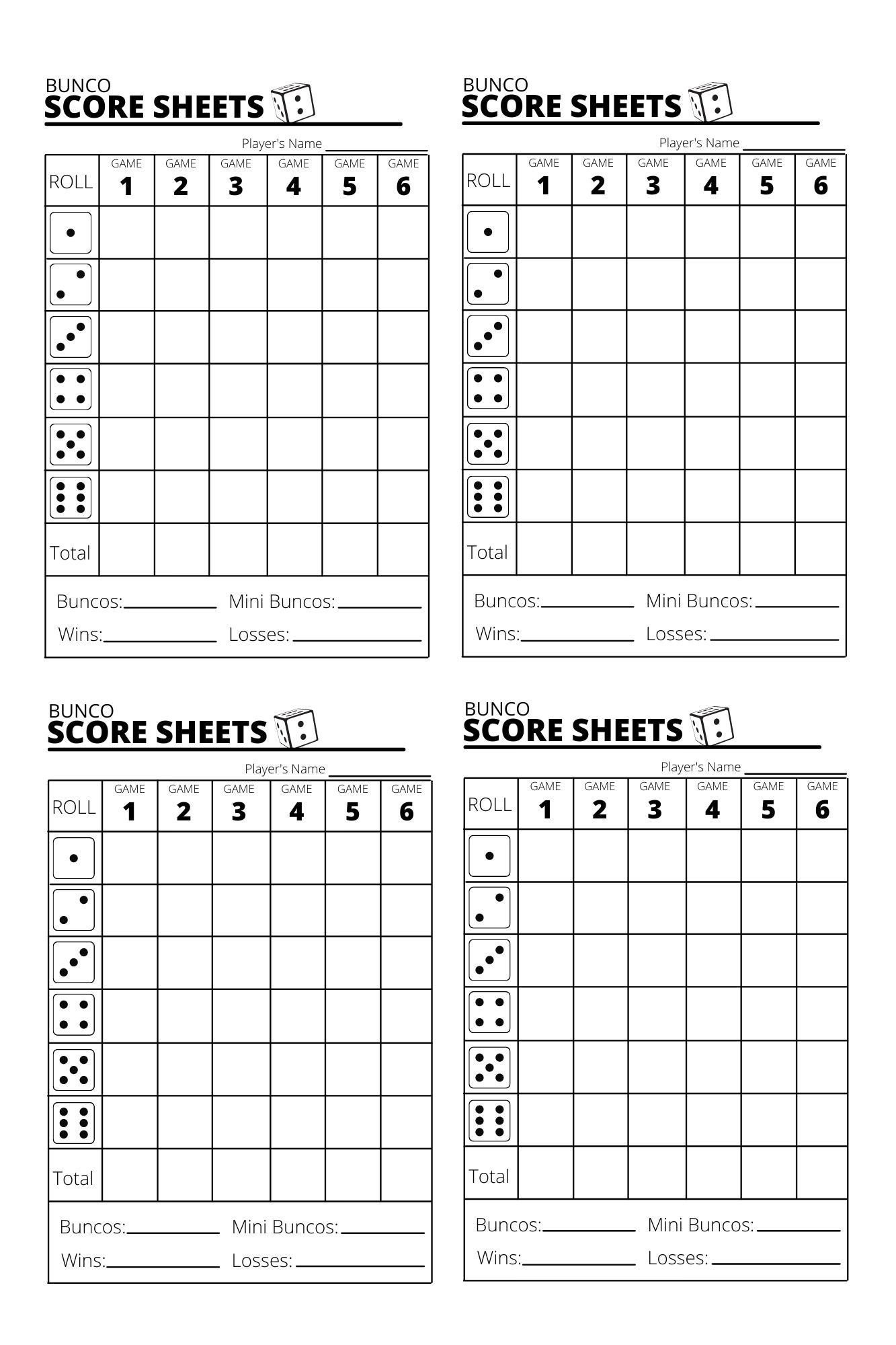 Bunco Score Sheets X4 - Bunco Score Sheets - Printable Pdf - Etsy inside Free Printable Bunco Score Cards