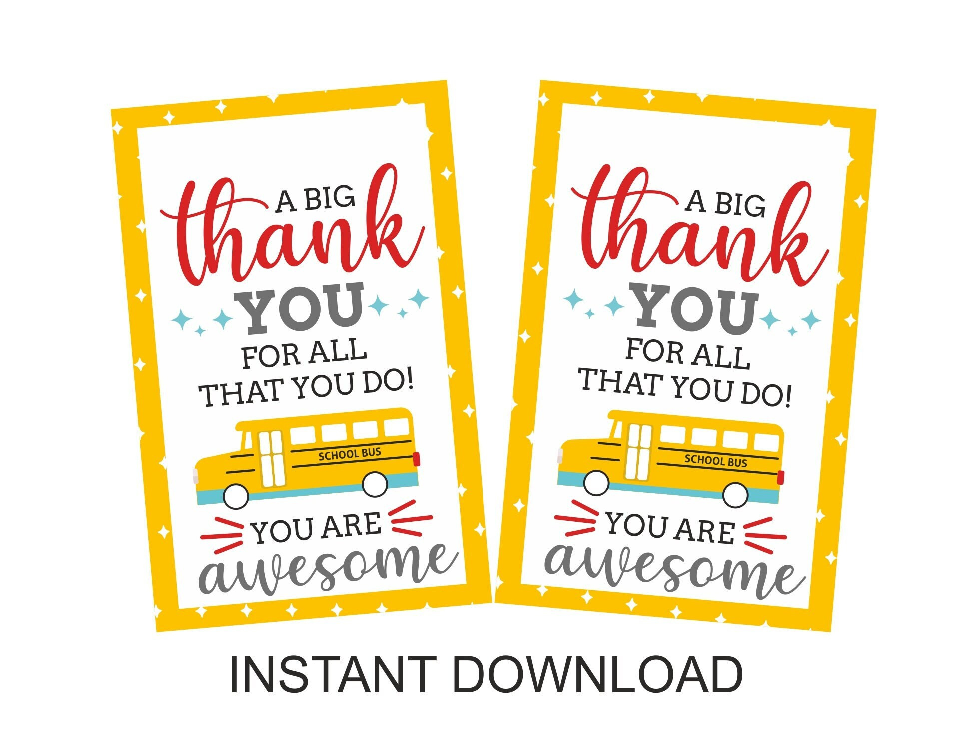 Bus Driver Appreciation Gift Tag Printable / Bus Driver Tags for Free Printable Thank You Bus Driver Cards
