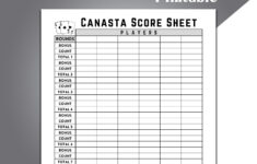 Canasta Score Sheet, Canasta Card Game Score Sheet, Printable pertaining to Free Printable Canasta Score Sheets
