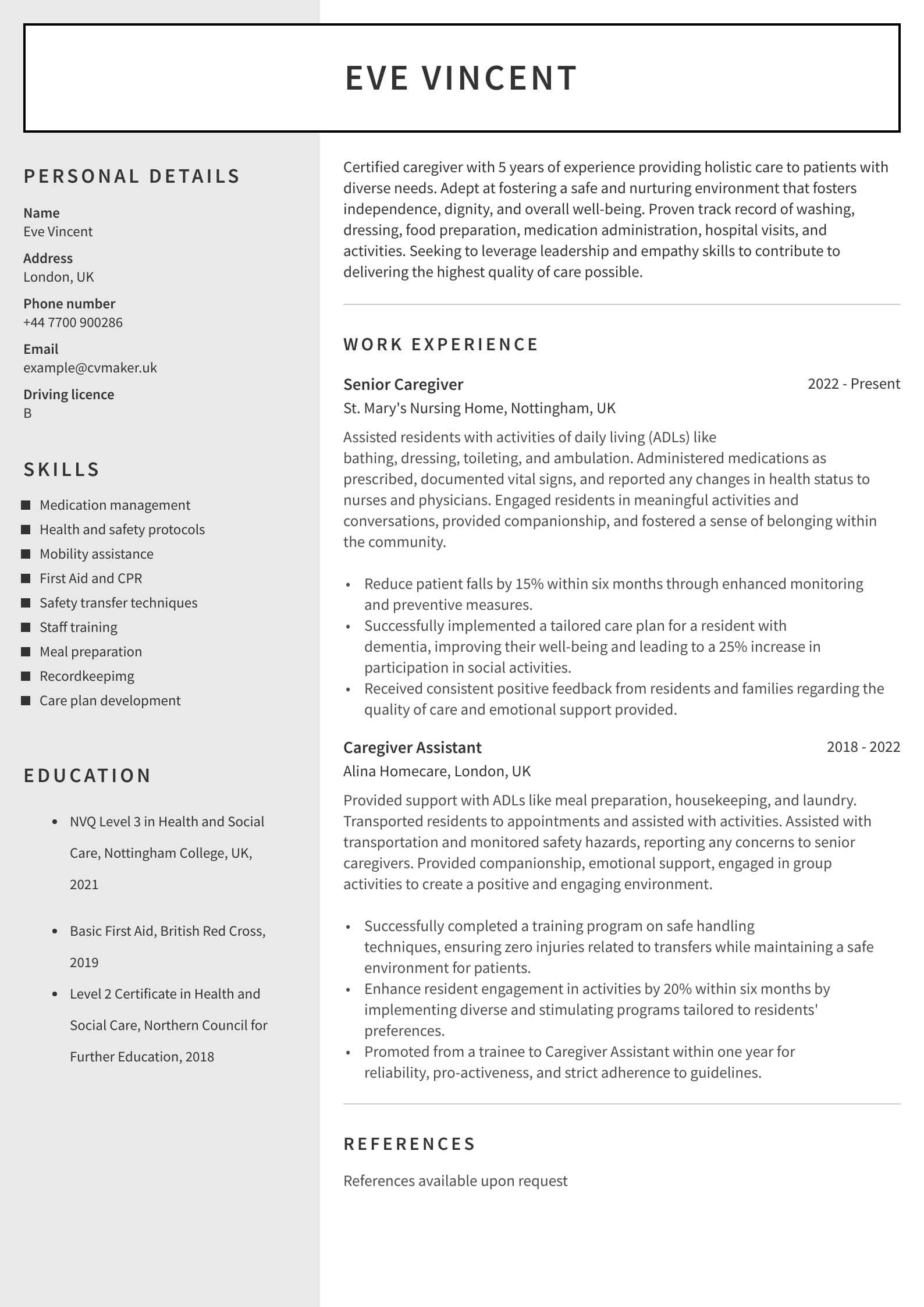 Caregiver Cv Example: Free Writing Guide With Templates within Free Printable Caregiver Inservices For Elderly