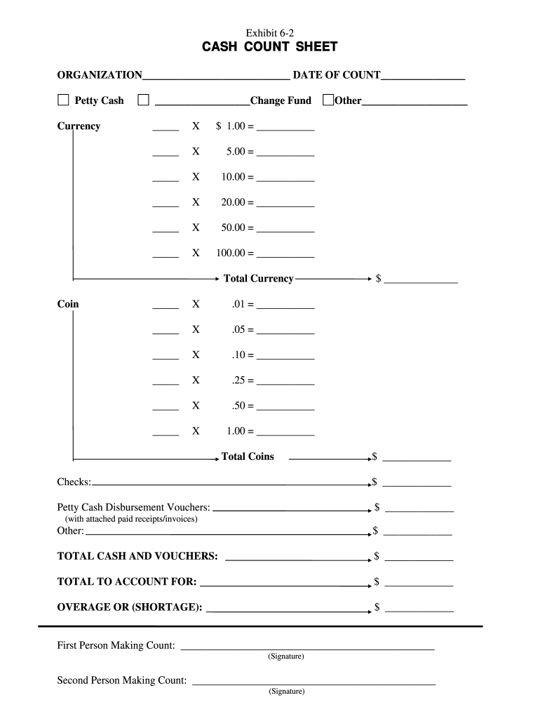 Cash Count Sheet Form - Fill Online, Printable, Fillable, Blank for Free Printable Cash Count Sheet