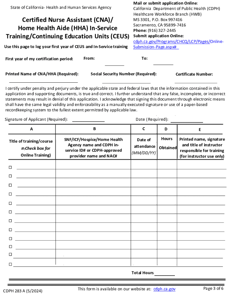 Cdph 283 A - Fill &amp;amp; Edit Printable Pdf Forms Online throughout Free Printable Cna Inservice Education