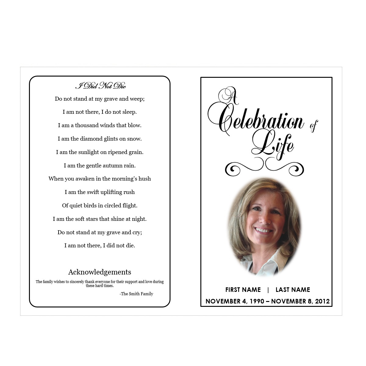 Celebration Of Life | Funeral Pamphlets intended for Free Printable Celebration of Life Program Template