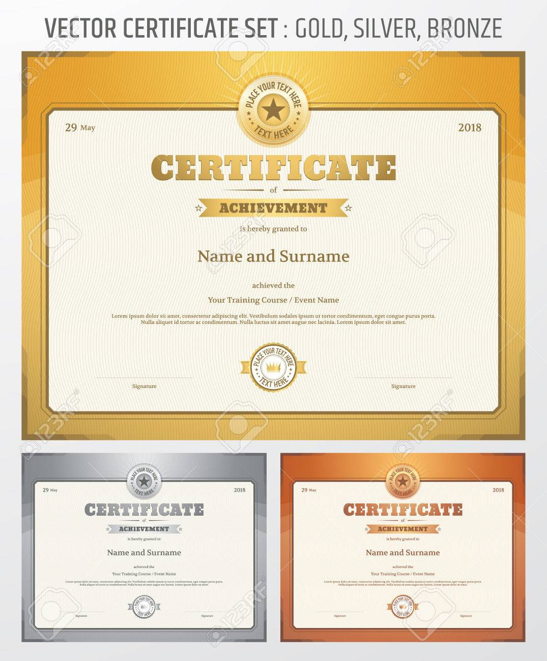 Certificate Of Achievement Template In Gold Silver And Bronze inside 123 Certificates Printables Free