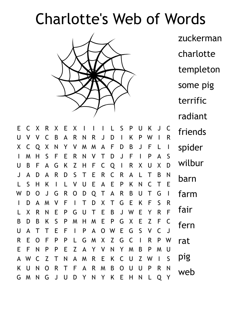 Charlotte&amp;#039;S Web Word Search - Wordmint intended for Charlottes Web Free Printables