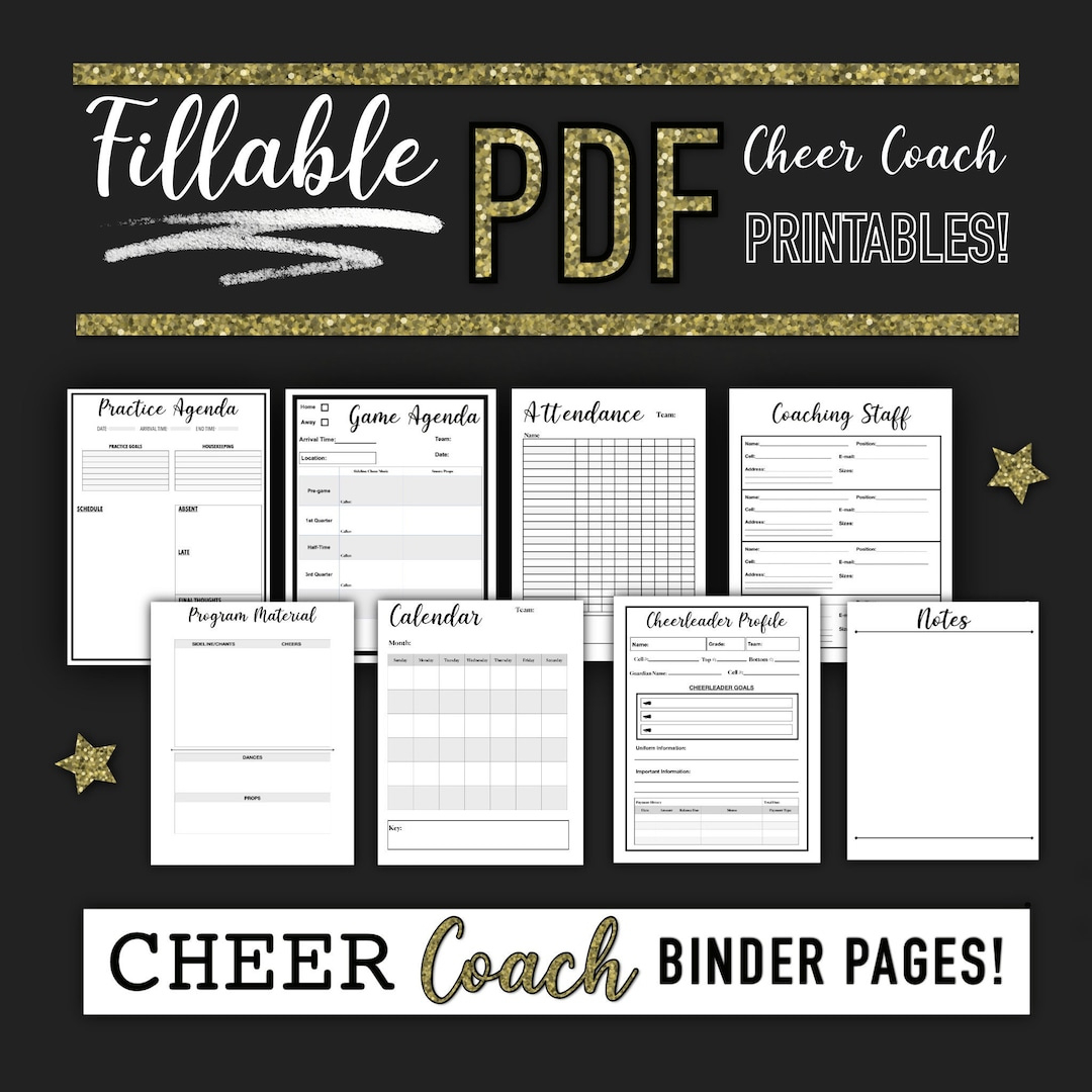 Cheerleading Coach Binder Fillable And Printable, Digital Planning, Cheer Coach Planner - Etsy throughout Cheer Coach Binder Printables Free