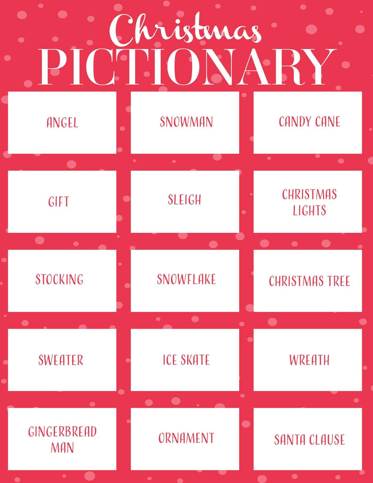 Christmas Pictionary | Skip To My Lou for Free Printable Pictionary Word List