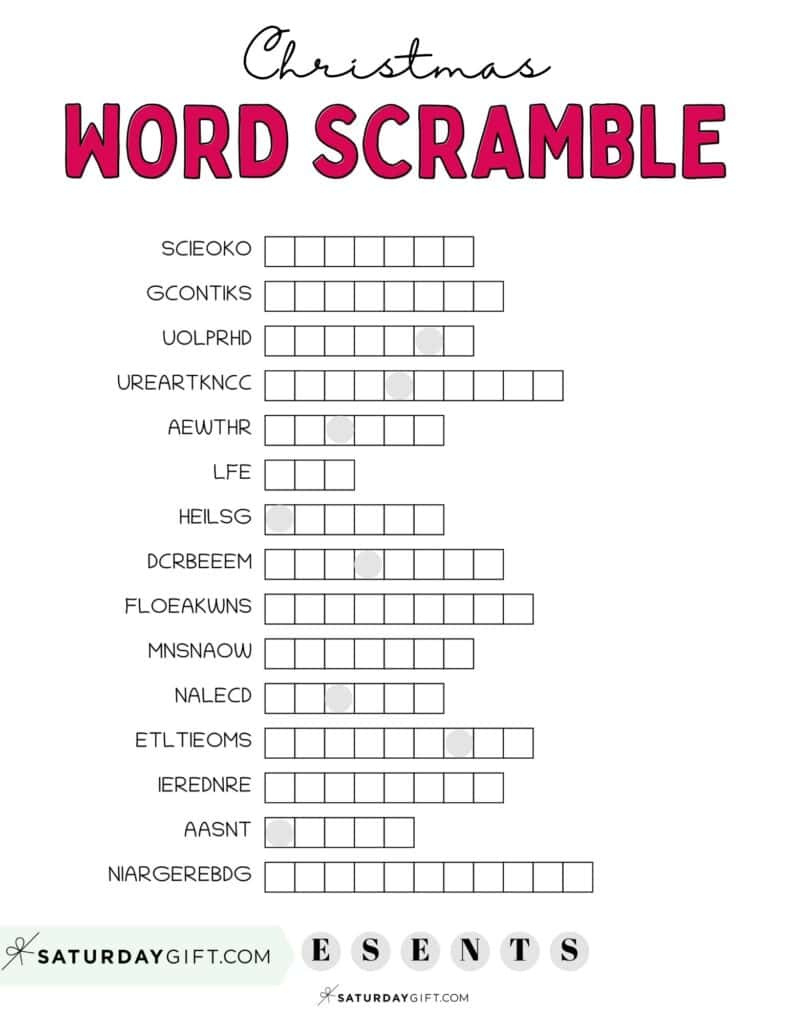 Christmas Word Scramble - Cute &amp;amp; Free Printable | Saturdaygift in Free Printable Word Jumbles For Adults