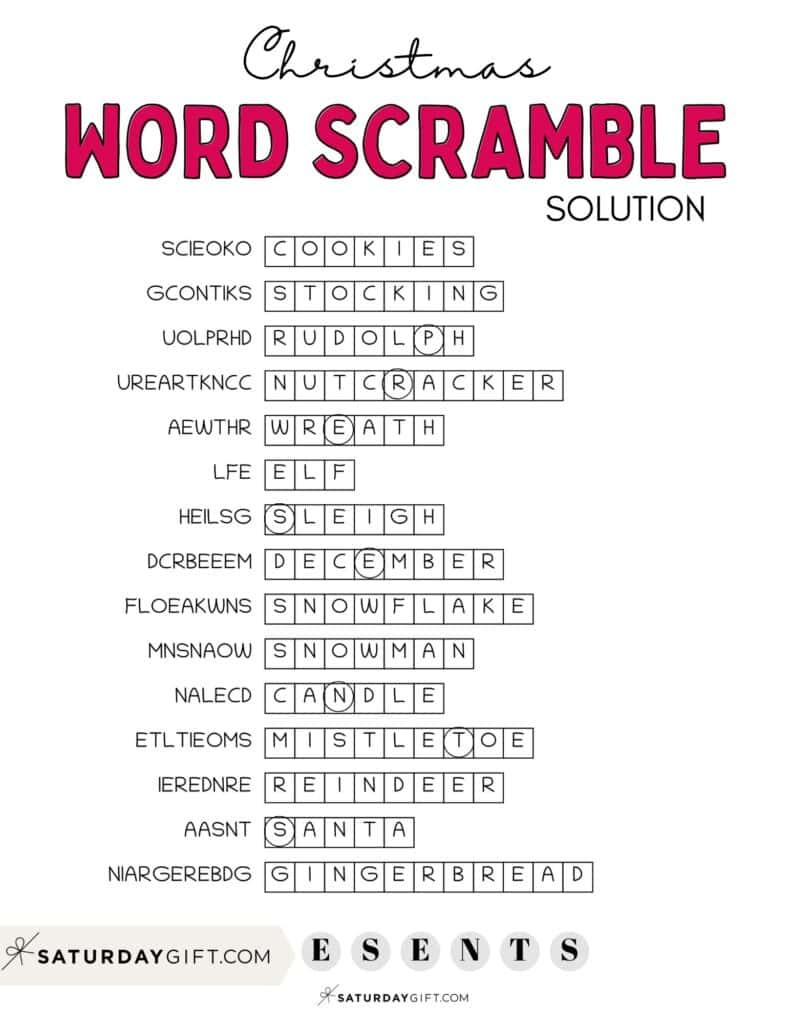 Christmas Word Scramble - Cute &amp;amp; Free Printable | Saturdaygift inside Free Printable Adult Word Jumbles