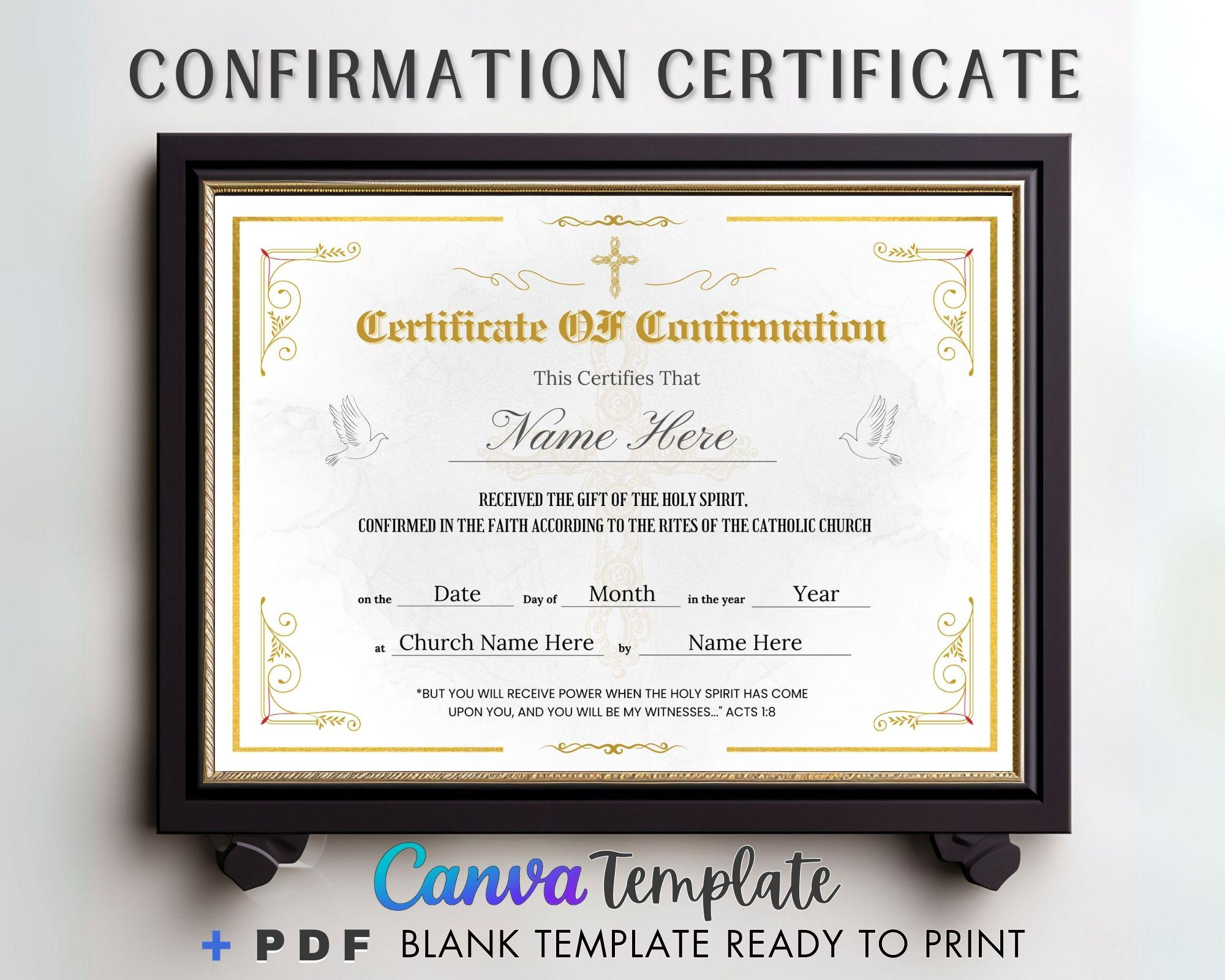 Church Certificate, Religious Gold Certificate. Editable with Free Confirmation Certificate Template