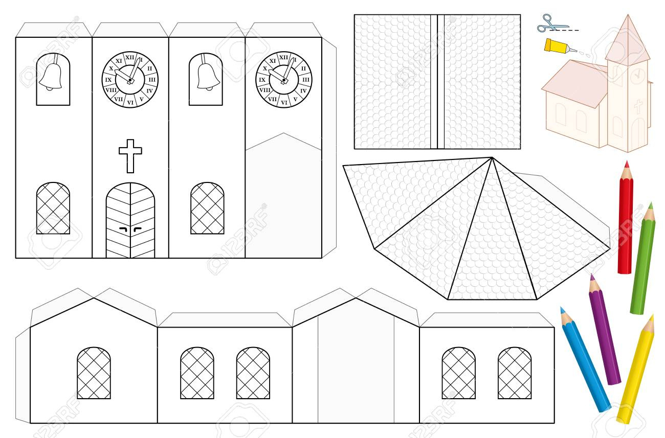 Church Paper Craft Sheet. Unpainted Cut-Out Template For Children with Free Printable Paper Church Template