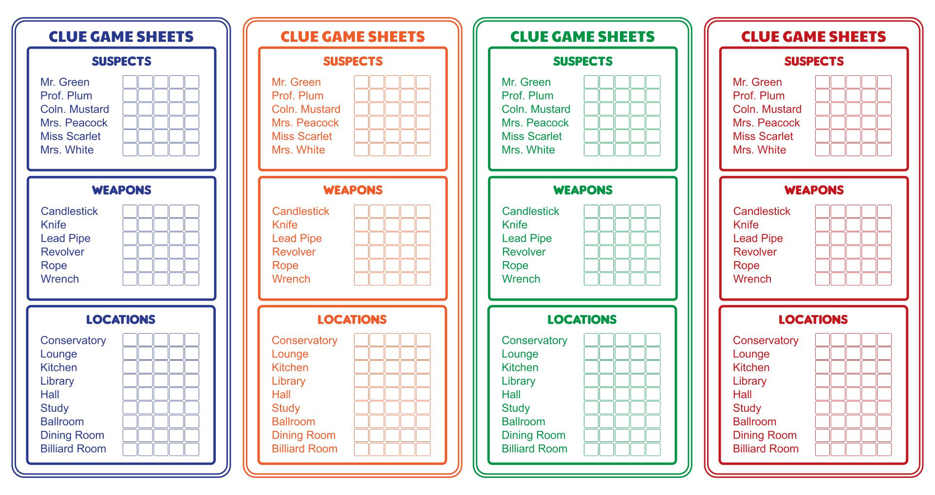 Clue Sheets Free Printable with regard to Free Printable Cluedo Sheets