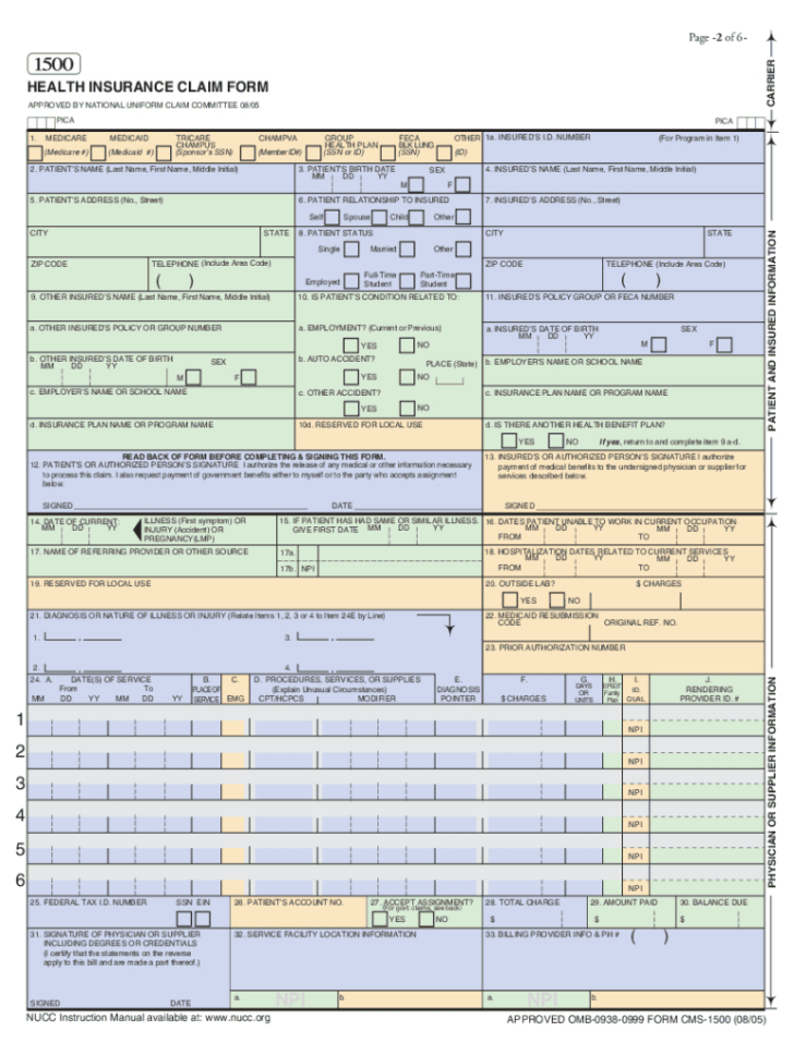 Free Health Insurance Claim Form 1500 Template