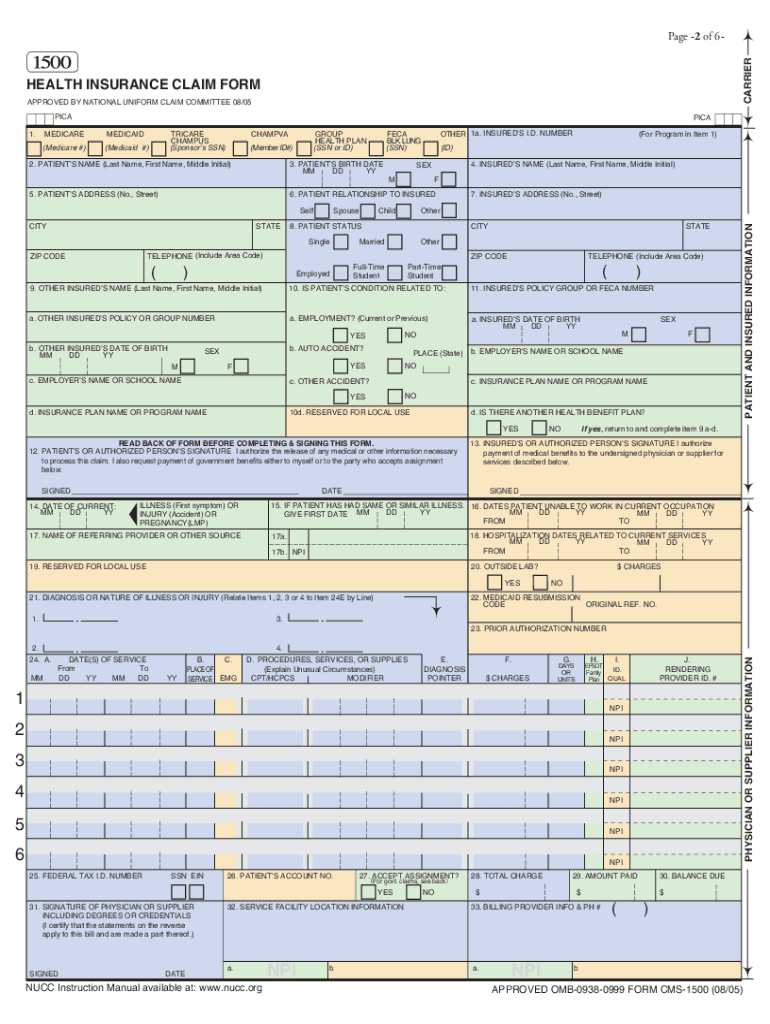 Cms 1500 Fillable Form Free: Fill Out &amp;amp; Sign Online | Dochub in Free Health Insurance Claim Form 1500 Template