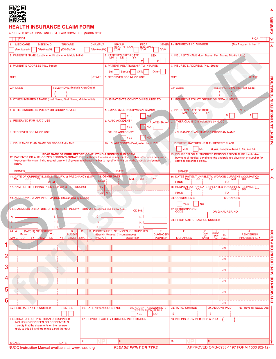 Cms 1500 Forms Free Fillable Cms 1500 Template Of Health Insurance for Free Health Insurance Claim Form 1500 Template