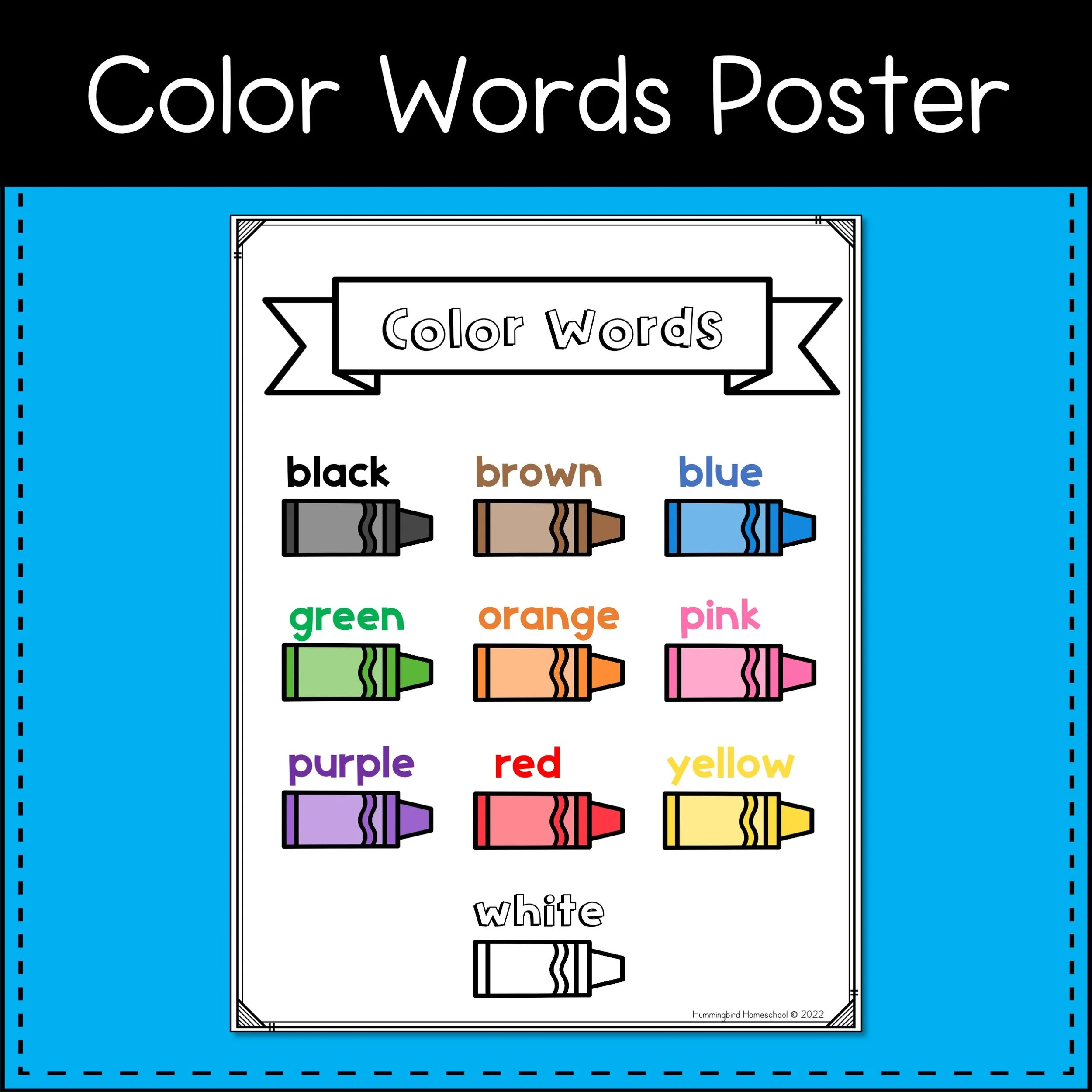 Color Words Worksheets For Kindergarten | Hummingbird Homeschool throughout Color Words Printable Free