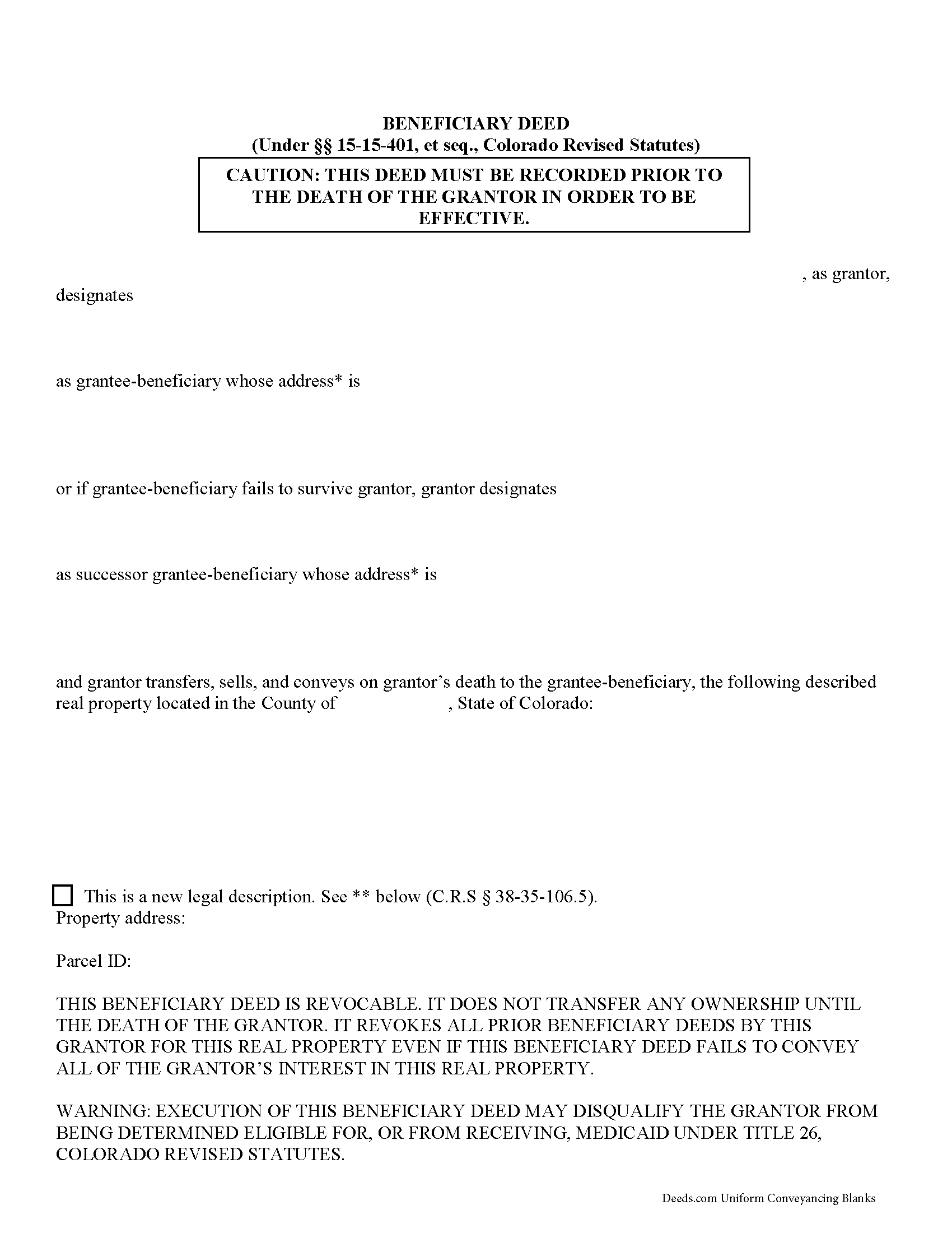 Colorado Beneficiary Deed Forms | Deeds in Free Printable Beneficiary Deed Colorado