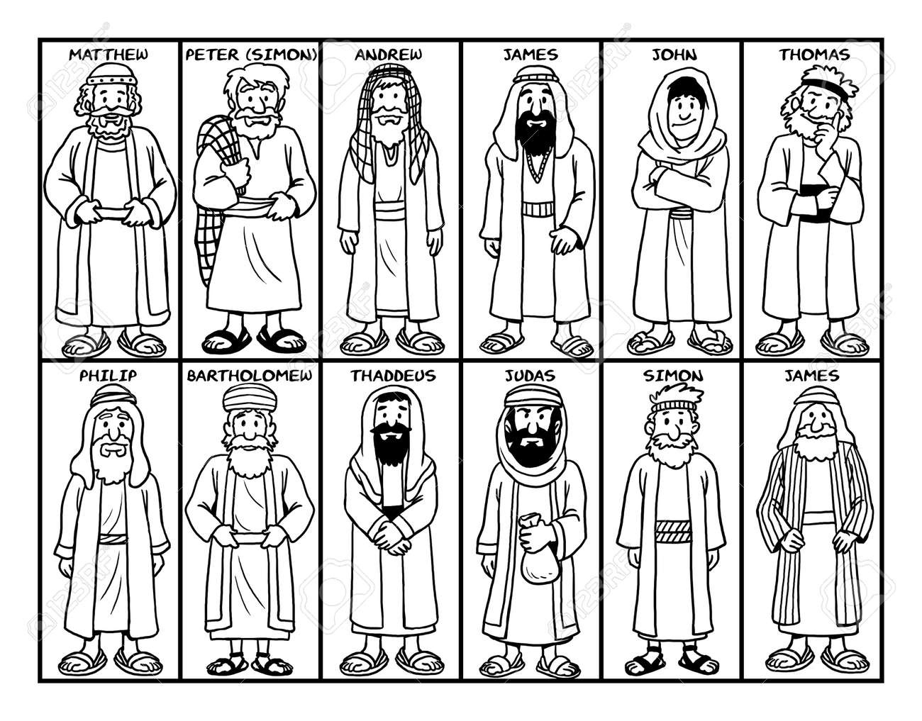 Coloring Page Of Jesus&amp;#039; Twelve Disciples Stock Photo, Picture And inside 12 Disciples Coloring Page Free Printable