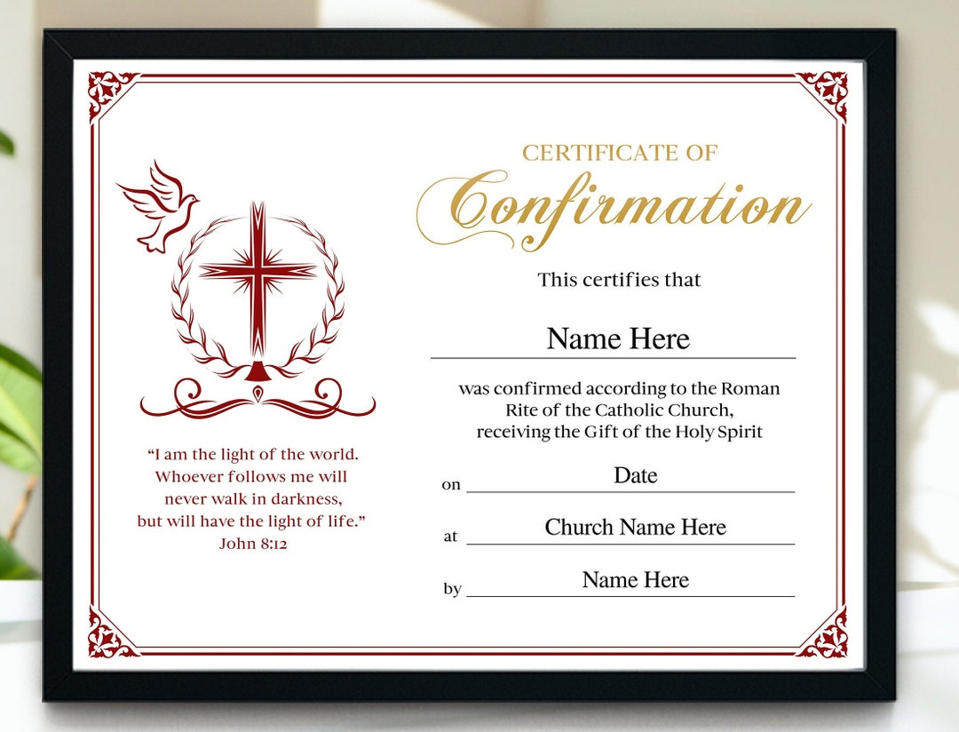 Confirmation Certificate, 11X8.5 Printable Editable Confirmation with regard to Free Confirmation Certificate Template
