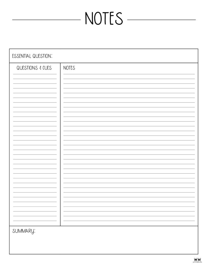 Cornell Notes Templates - 15 Free Printables | Printabulls throughout Free Printable Note Taking Sheets