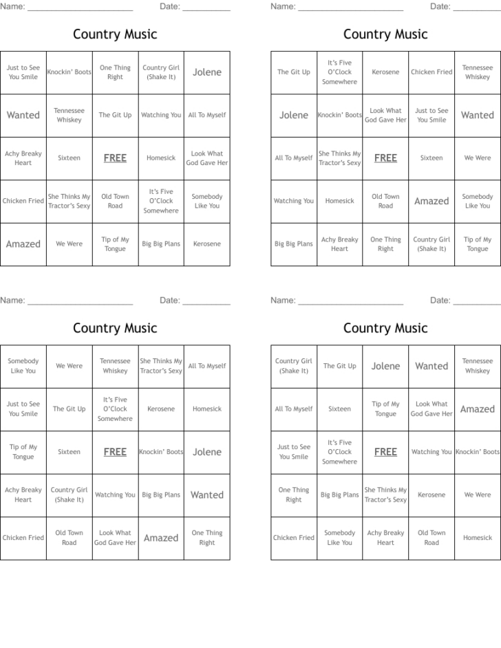 Free Music Bingo Cards Printables