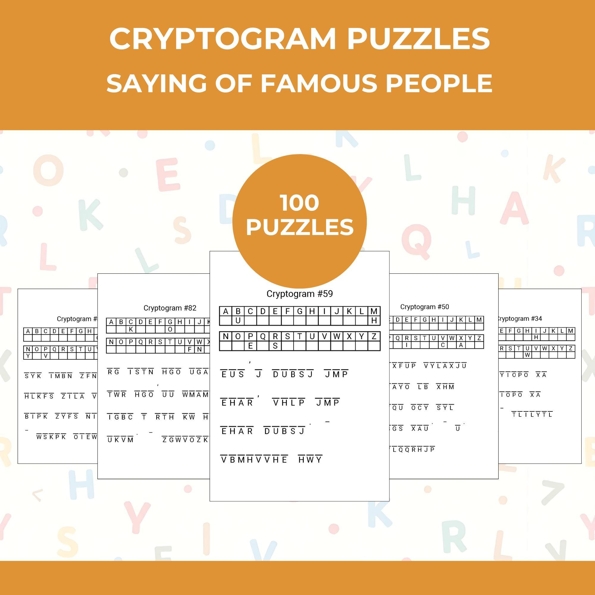 Cryptogram Puzzle Book | 100 Printable Cryptograms | Famous Quotes Brain Teasers | Educational And Fun Logic Puzzles | Large Print pertaining to Printable Cryptogram