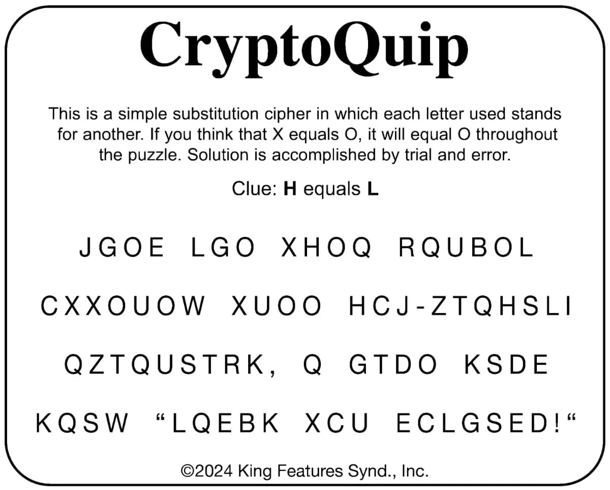 Cryptoquip: June 13 — Your West Central Voice for Free Printable Cryptoquips