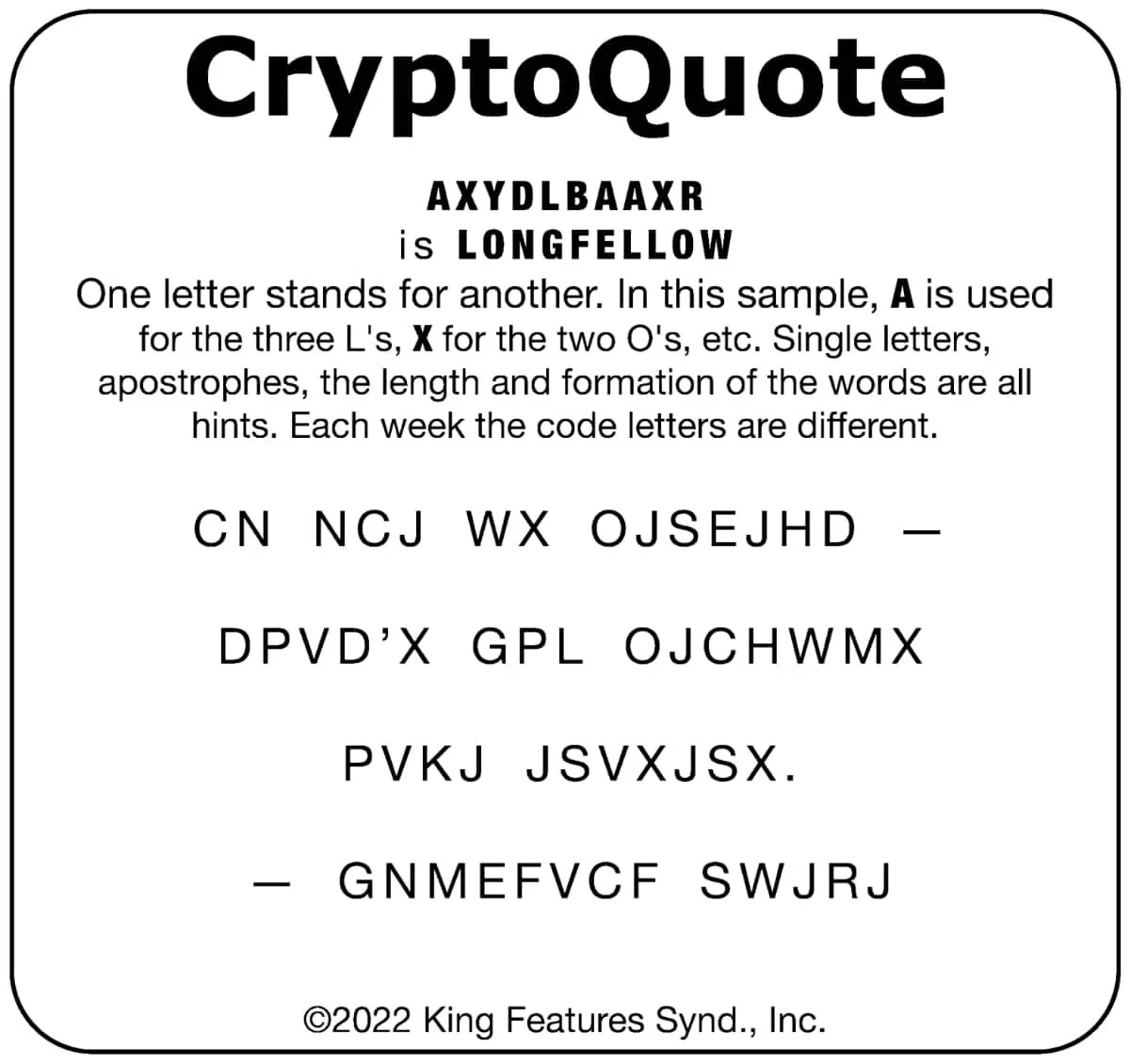 Cryptoquote: Feb 22 — Your West Central Voice for Free Daily Printable Cryptoquote Puzzles
