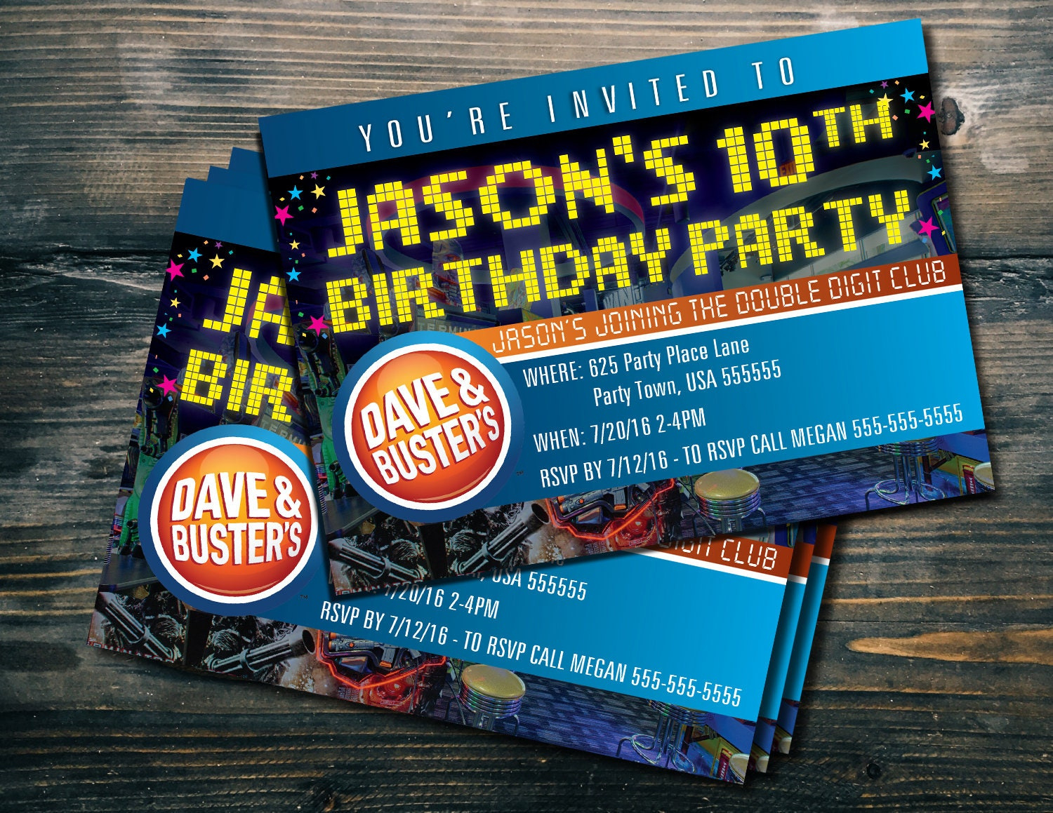 Custom 5 X 7 Dave &amp;amp; Busters Party Invites - Pixel Party - Etsy with regard to Dave And Busters Free Printable Invitations