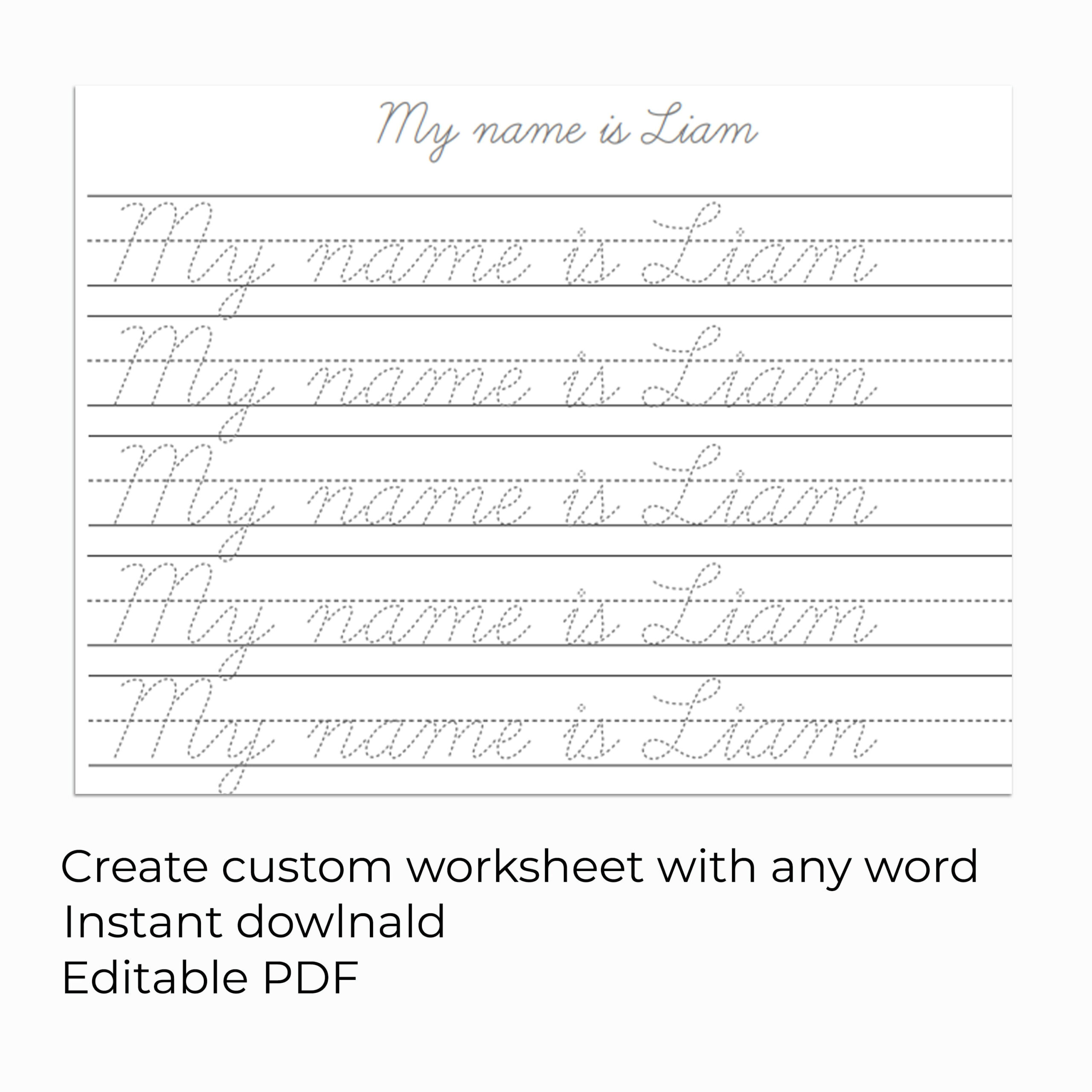 Custom Cursive Name Handwriting Practice Sheet, Editable Tracing regarding Free Printable Cursive Name Worksheets