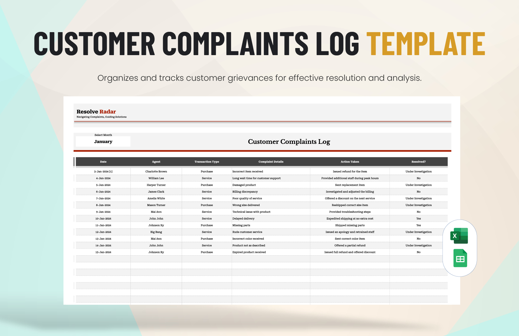 Customer Complaints Log Template | Template pertaining to Free Customer Complaint Log Template
