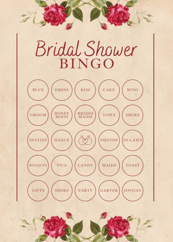 Free Printable Bridal Bingo Game
